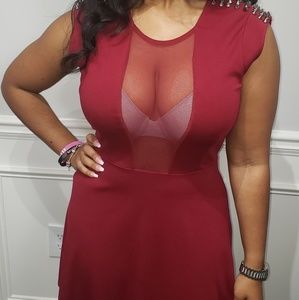 American Threads Burgundy Dress W/Spiked Shoulders